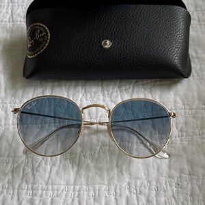 Ray-Ban Gold Frame with Blue Lenses Sunglasses